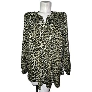 Laura Scott Top Green Animal Print Pleated Pin-tucked Button Blouse Size 18/20W